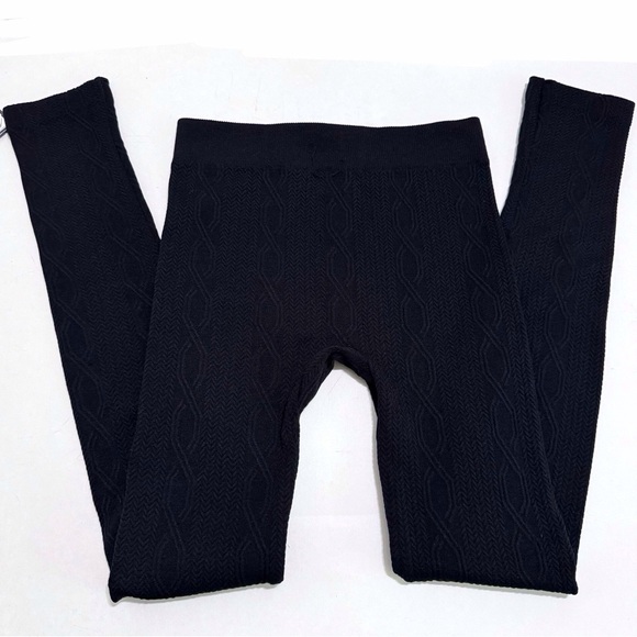 Shosho Fleece Lined Leggings in Black Size Small Medium Knit-Effect - Picture 7 of 7